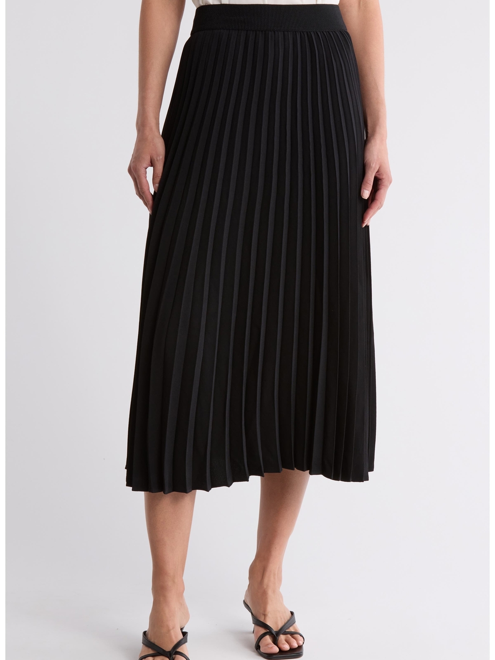 Ellen Tracy Black Pleated Midi Skirt